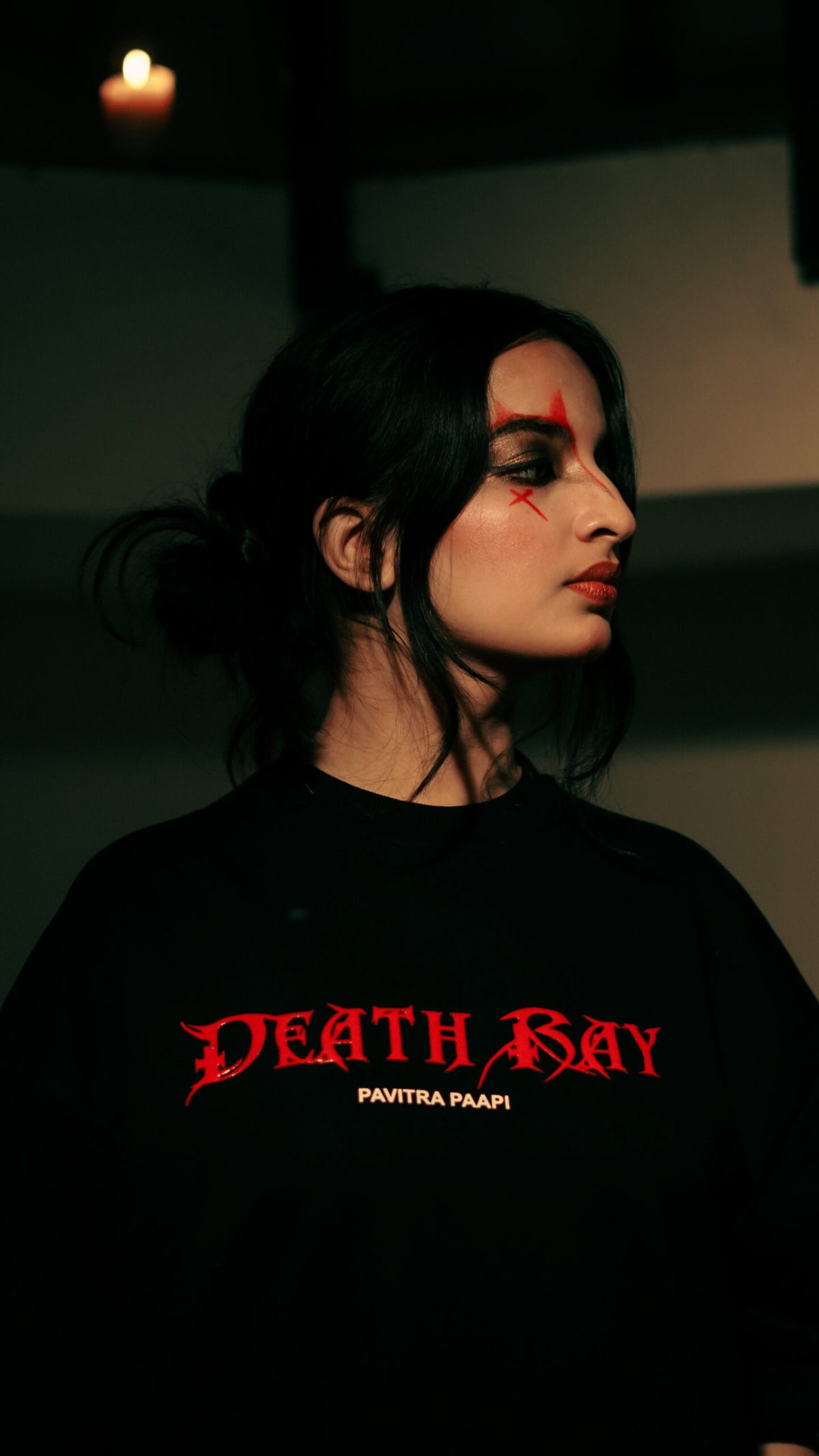 Death Ray oversized black T-shirt by Pavitra Paapi, view 1