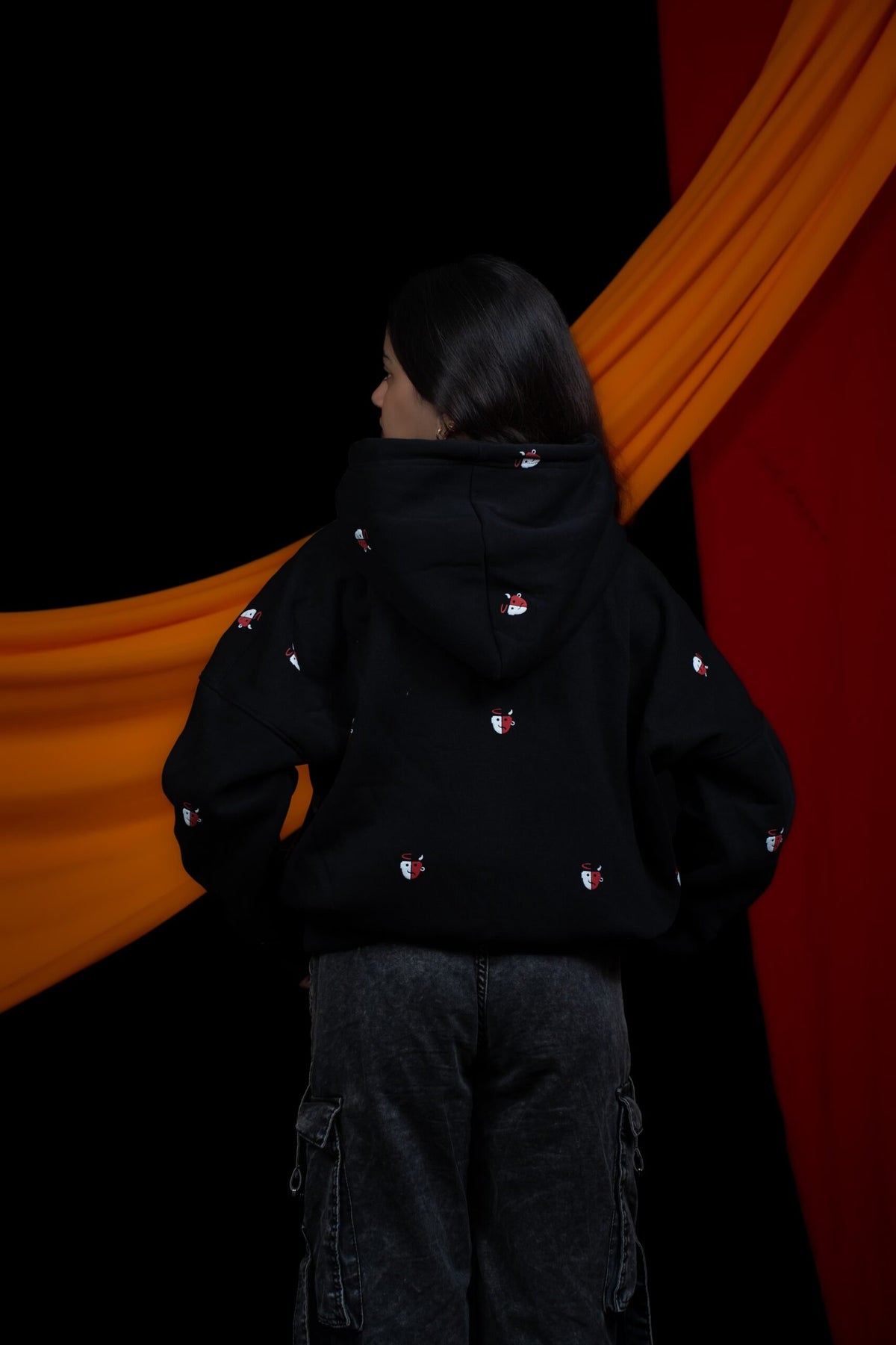 Good and Evil embroidered black hoodie by Pavitra Paapi, view 3
