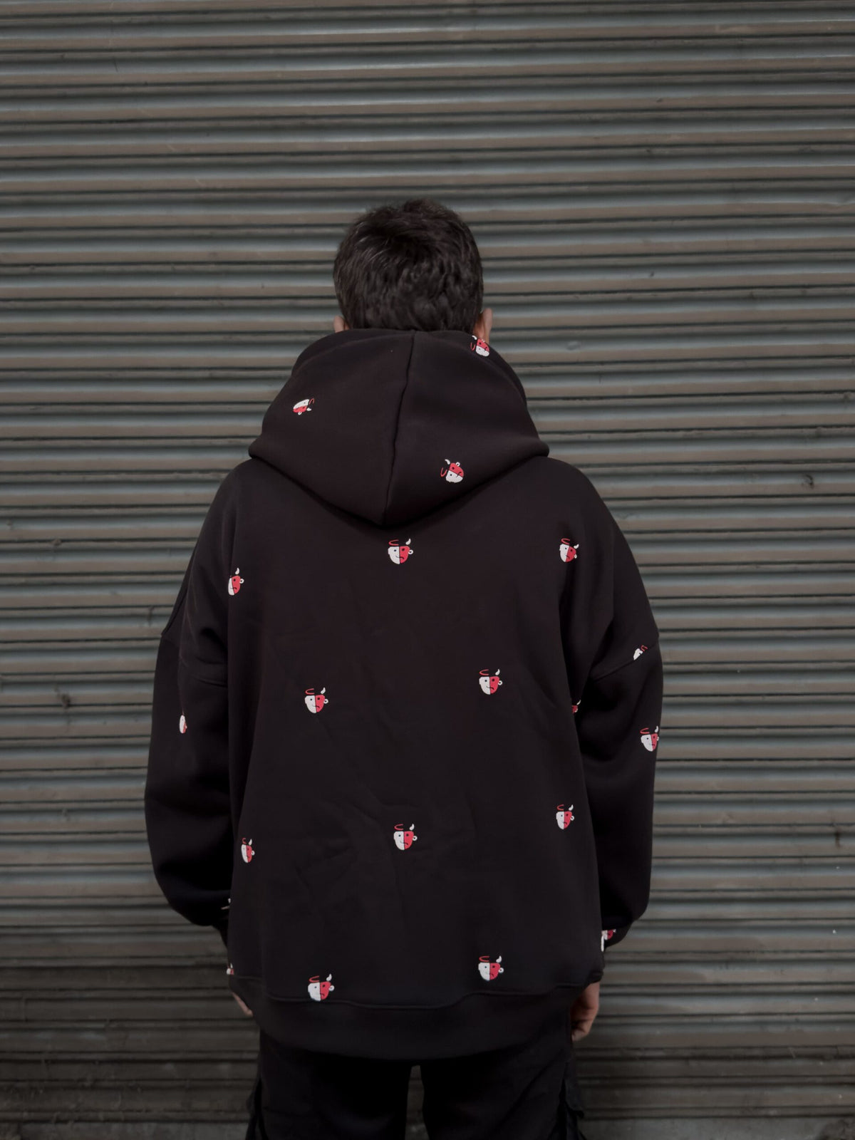 Good and Evil embroidered black hoodie by Pavitra Paapi, view 2