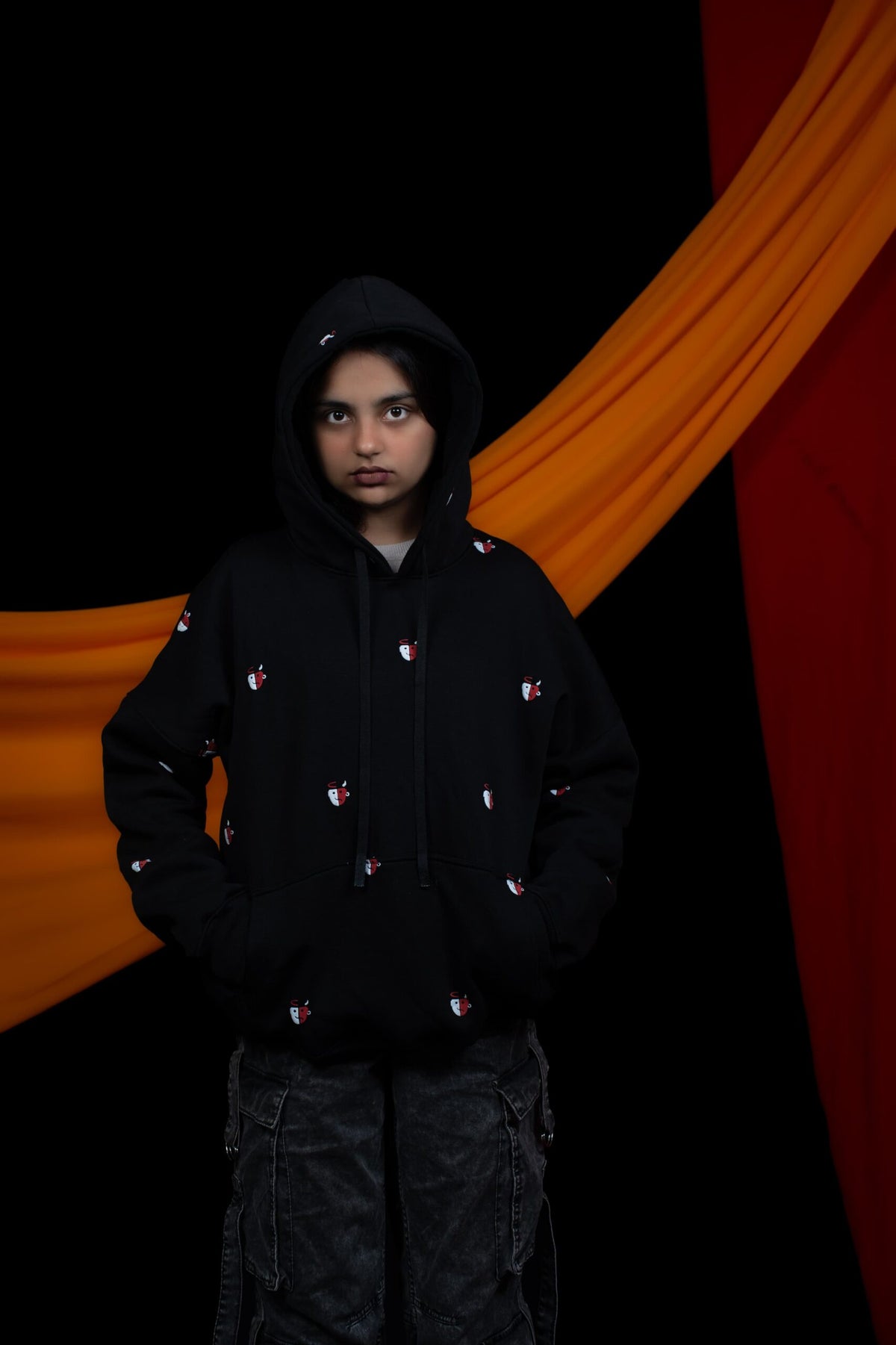 Good and Evil embroidered black hoodie by Pavitra Paapi, view 4